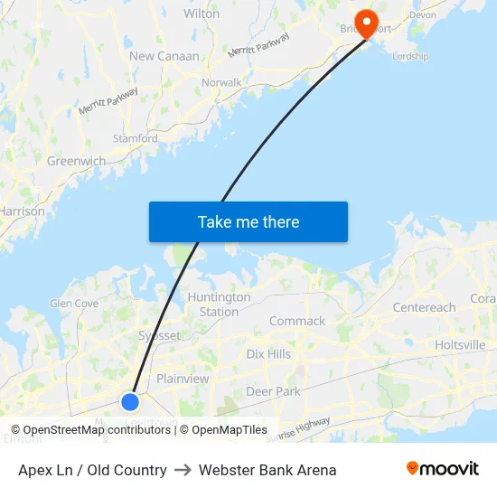 Apex Ln / Old Country to Webster Bank Arena map
