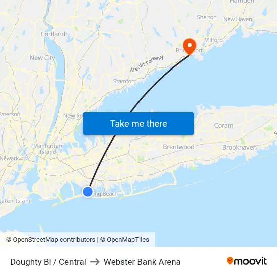 Doughty Bl / Central to Webster Bank Arena map