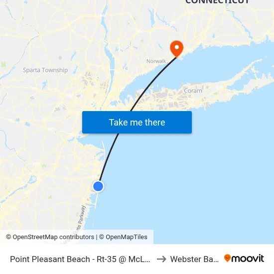Point Pleasant Beach - Rt-35 @ McLean Ave (Northbound) to Webster Bank Arena map