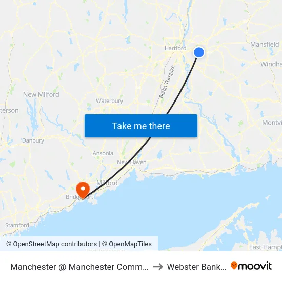 Manchester @ Manchester Community College to Webster Bank Arena map