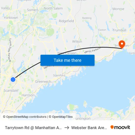 Tarrytown Rd @ Manhattan Ave to Webster Bank Arena map