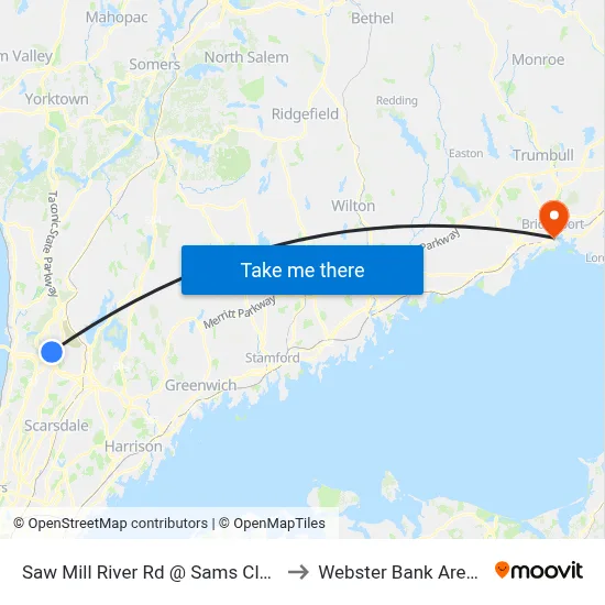 Saw Mill River Rd @ Sams Club to Webster Bank Arena map