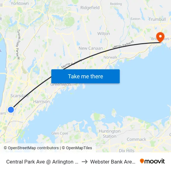 Central Park Ave @ Arlington St to Webster Bank Arena map