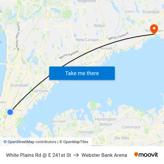 White Plains Rd @ E 241st St to Webster Bank Arena map