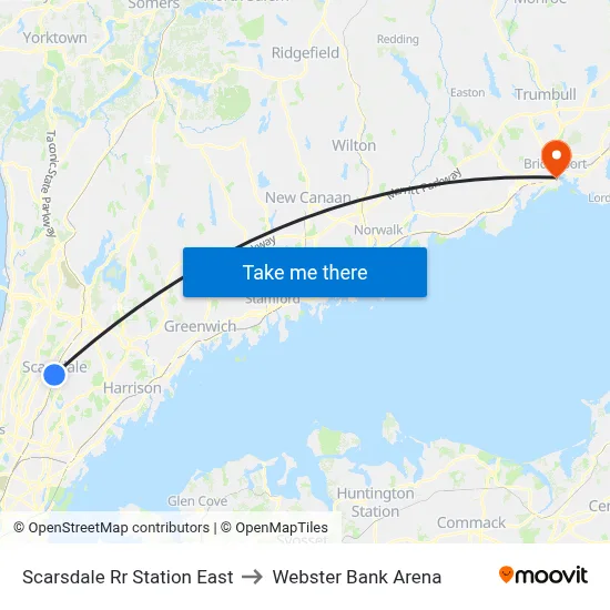 Scarsdale Rr Station East to Webster Bank Arena map