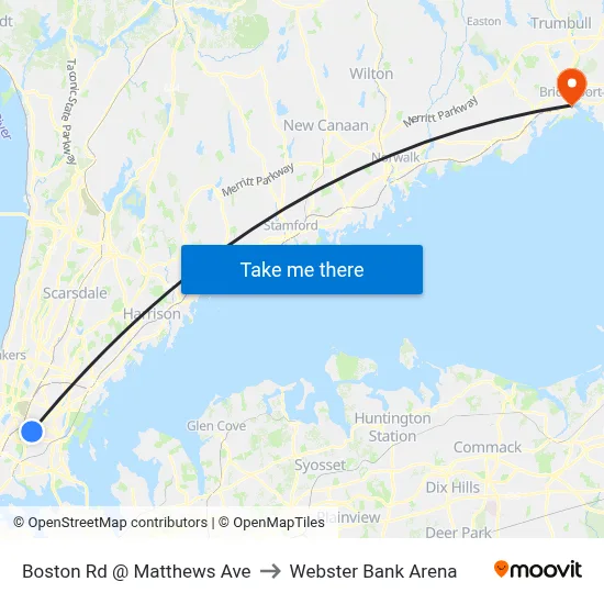 Boston Rd @ Matthews Ave to Webster Bank Arena map