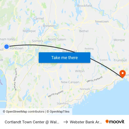 Cortlandt Town Center @ Walmart to Webster Bank Arena map