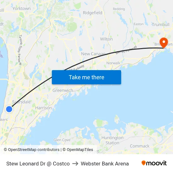 Stew Leonard Dr @ Costco to Webster Bank Arena map