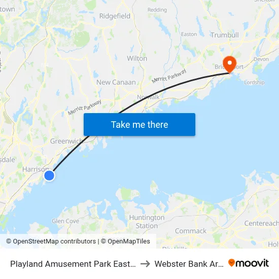 Playland Amusement Park East Lane to Webster Bank Arena map