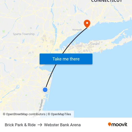 Brick Park & Ride to Webster Bank Arena map