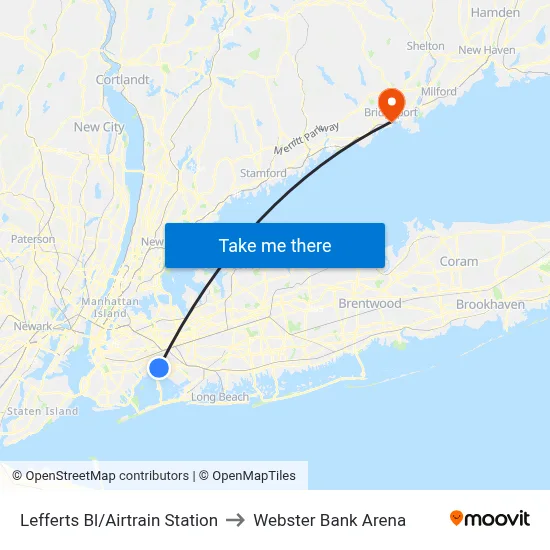 Lefferts Bl/Airtrain Station to Webster Bank Arena map