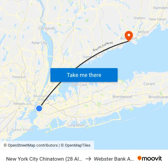 New York City Chinatown (28 Allen St) to Webster Bank Arena map