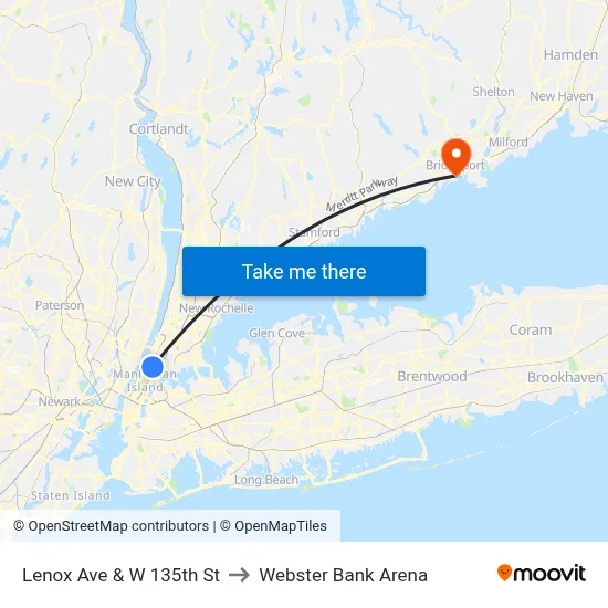 Lenox Ave & W 135th St to Webster Bank Arena map