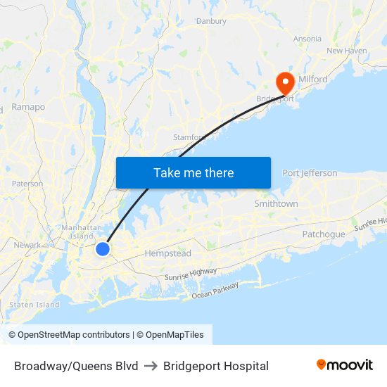 Broadway/Queens Blvd to Bridgeport Hospital map