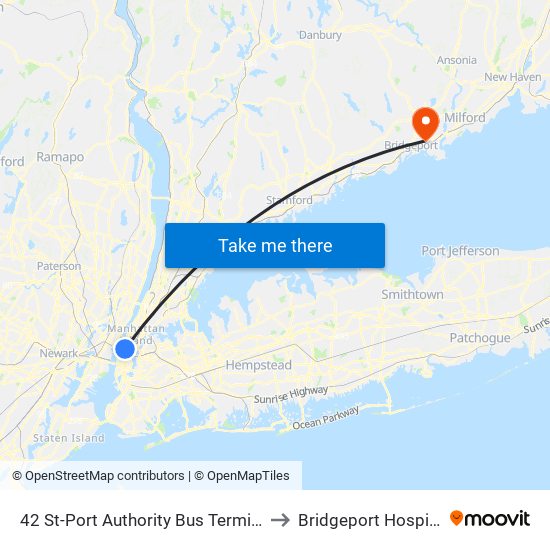 42 St-Port Authority Bus Terminal to Bridgeport Hospital map