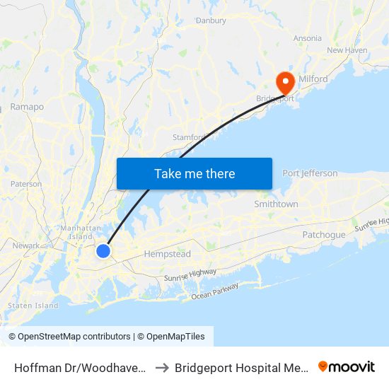 Hoffman Dr/Woodhaven Blvd to Bridgeport Hospital MedEase map