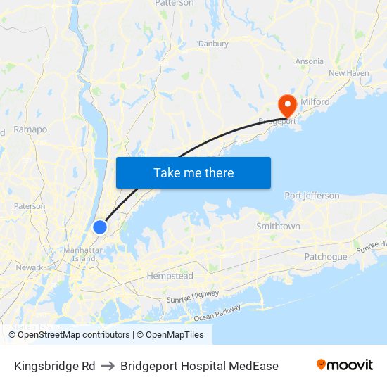 Kingsbridge Rd to Bridgeport Hospital MedEase map