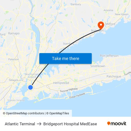 Atlantic Terminal to Bridgeport Hospital MedEase map