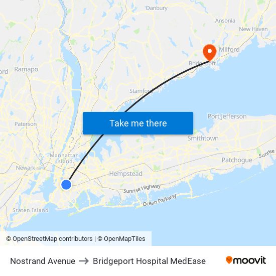 Nostrand Avenue to Bridgeport Hospital MedEase map