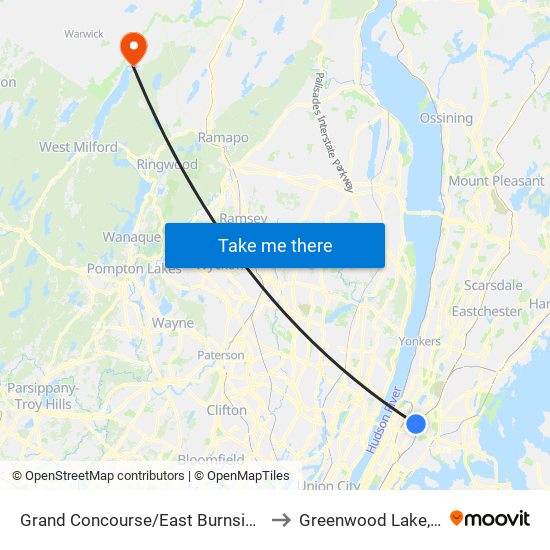 Grand Concourse/East Burnside Av to Greenwood Lake, NY map