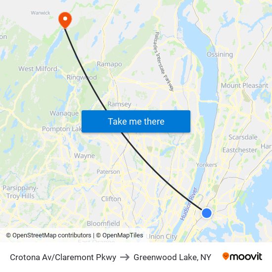 Crotona Av/Claremont Pkwy to Greenwood Lake, NY map