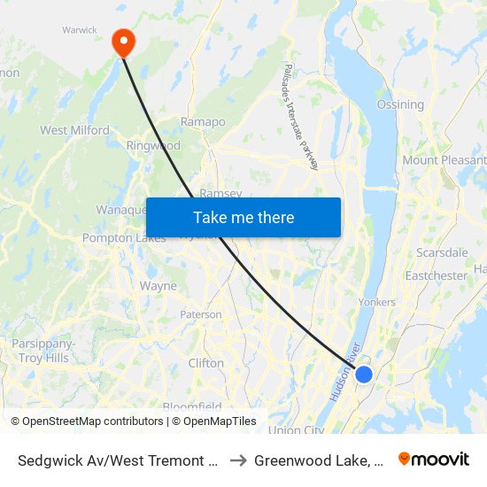 Sedgwick Av/West Tremont Av to Greenwood Lake, NY map