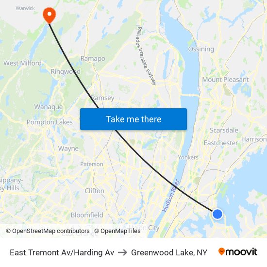 East Tremont Av/Harding Av to Greenwood Lake, NY map