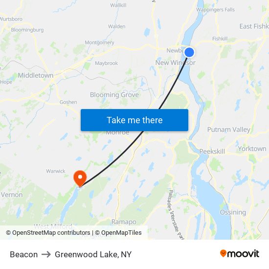 Beacon to Greenwood Lake, NY map