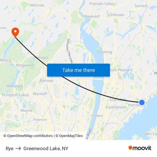 Rye to Greenwood Lake, NY map