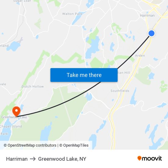 Harriman to Greenwood Lake, NY map