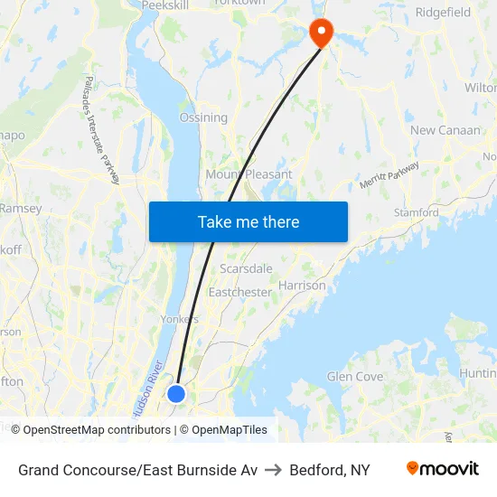 Grand Concourse/East Burnside Av to Bedford, NY map