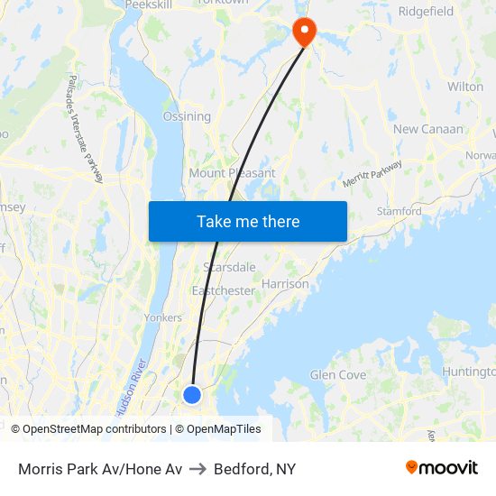 Morris Park Av/Hone Av to Bedford, NY map