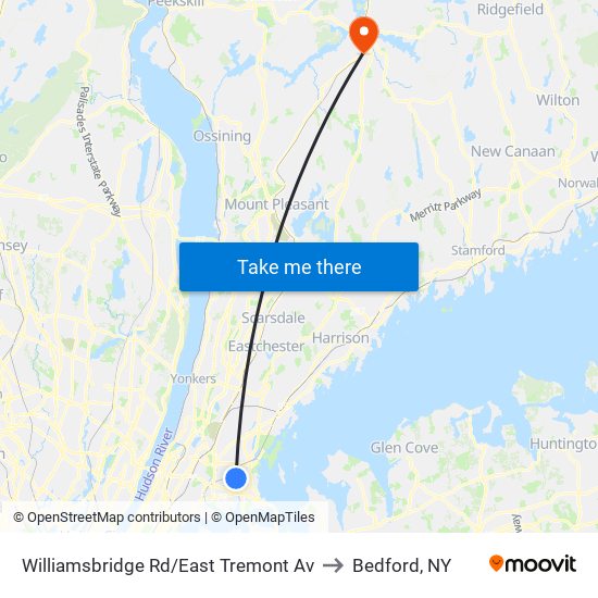 Williamsbridge Rd/East Tremont Av to Bedford, NY map