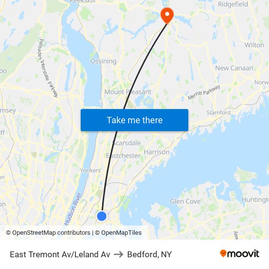 East Tremont Av/Leland Av to Bedford, NY map