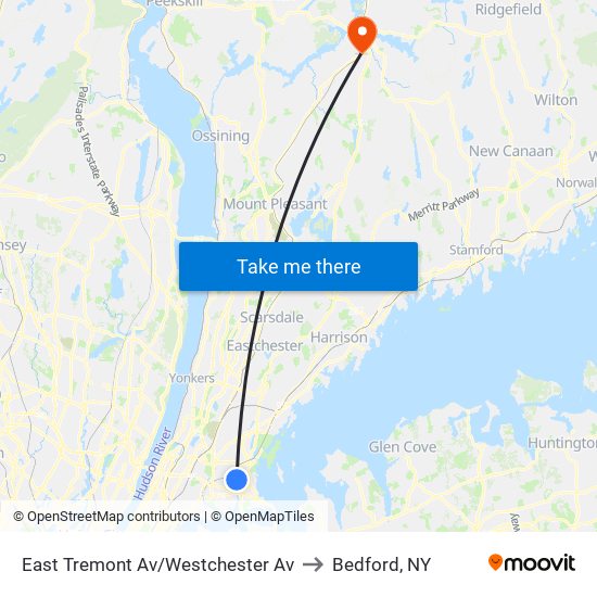 East Tremont Av/Westchester Av to Bedford, NY map