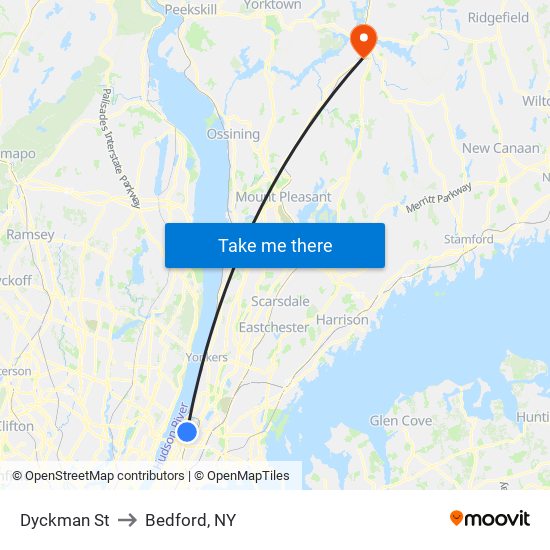 Dyckman St to Bedford, NY map