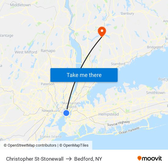 Christopher St-Stonewall to Bedford, NY map