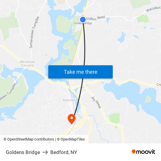 Goldens Bridge to Bedford, NY map