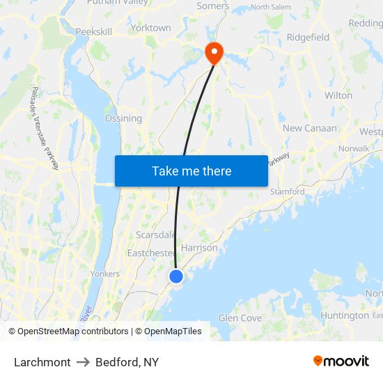 Larchmont to Bedford, NY map