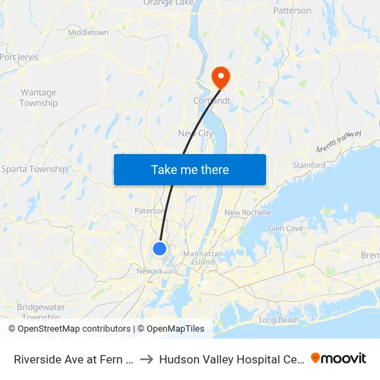 Riverside Ave at Fern Ave to Hudson Valley Hospital Center map