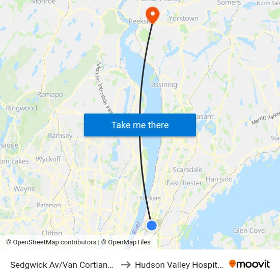 Sedgwick Av/Van Cortlandt Av West to Hudson Valley Hospital Center map