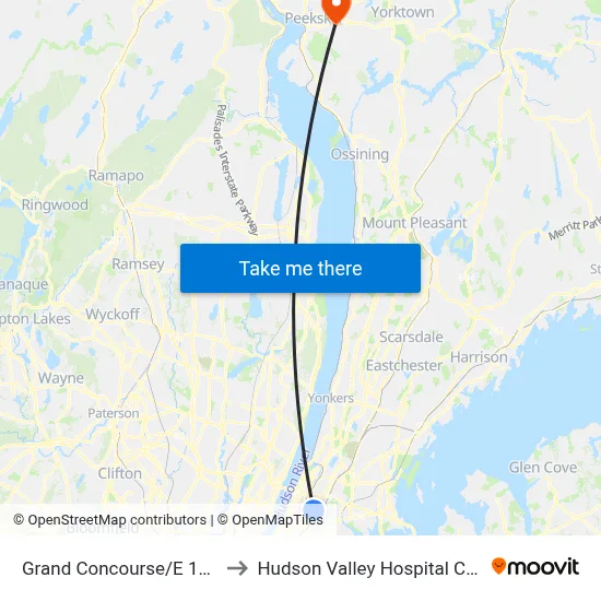 Grand Concourse/E 165 St to Hudson Valley Hospital Center map