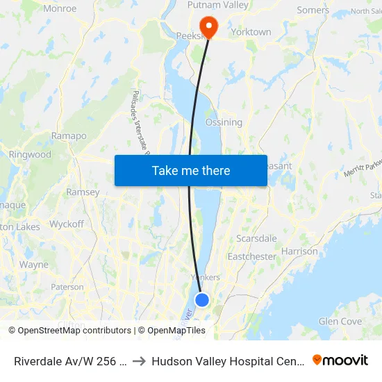 Riverdale Av/W 256 St to Hudson Valley Hospital Center map