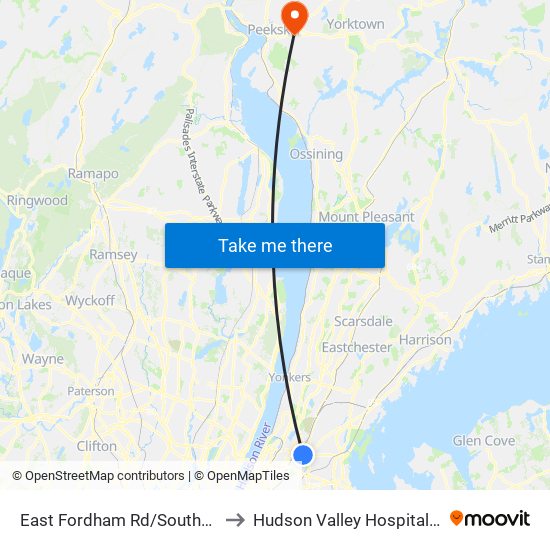 East Fordham Rd/Southern Blvd to Hudson Valley Hospital Center map