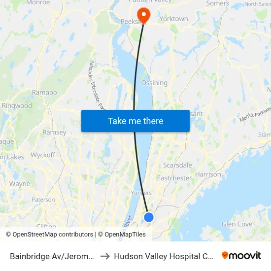 Bainbridge Av/Jerome Av to Hudson Valley Hospital Center map