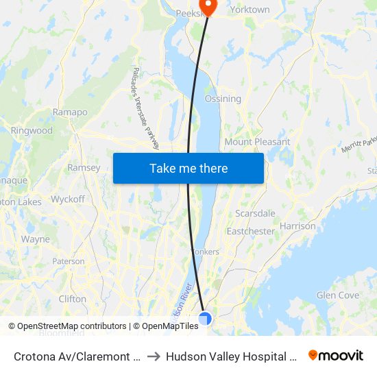 Crotona Av/Claremont Pkwy to Hudson Valley Hospital Center map