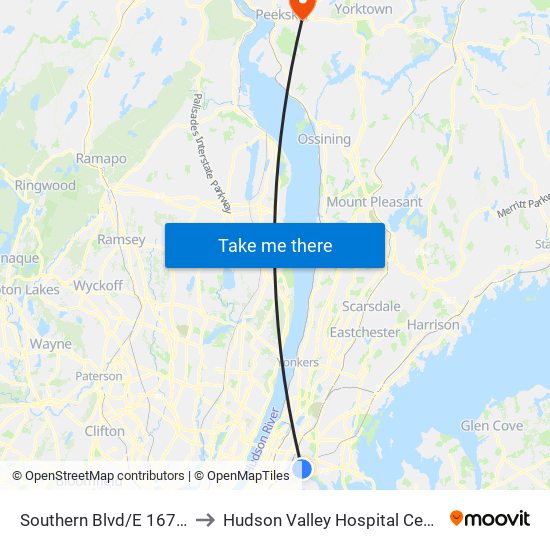 Southern Blvd/E 167 St to Hudson Valley Hospital Center map