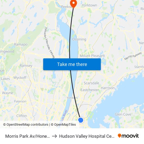 Morris Park Av/Hone Av to Hudson Valley Hospital Center map