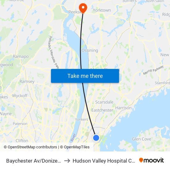Baychester Av/Donizetti Pl to Hudson Valley Hospital Center map