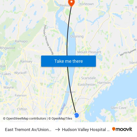 East Tremont Av/Unionport Rd to Hudson Valley Hospital Center map